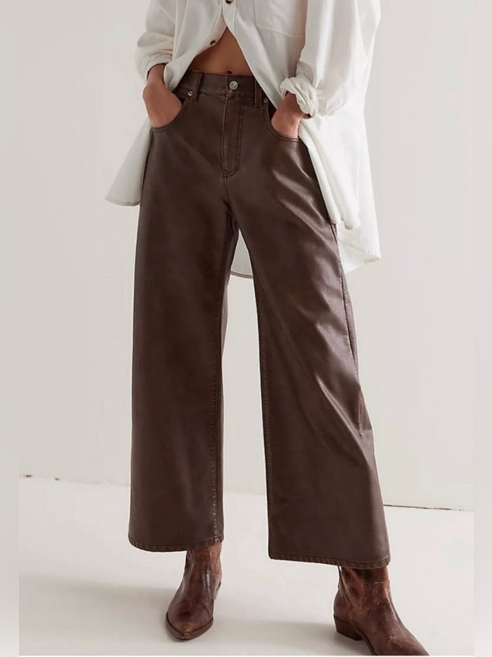 Free People We The Free Misha High Rise Barrel Brown Pants Size 29 Boho Retro
